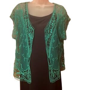 Vintage Maurice’s Crochet & Netting Kimono in Green Size Beautiful Fits up to XL
